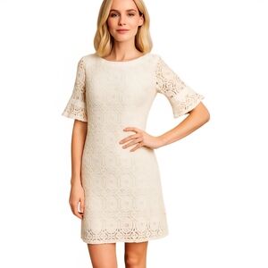 Liz Claiborne Cream Lace Mini Dress. Size 10.